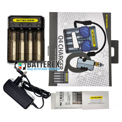 Nitecore Q4 Blackberry (чёрное) - быстрое зарядное устройство на 4 аккумулятора Li-ion 18650/21700/26650/14500/CR123A и др. + автоадаптер Nitecore Q4 Blackberry (чёрное) - быстрое зарядное устройство на 4 аккумулятора Li-ion 18650/21700/26650/14500/CR123A и др. + автоадаптер