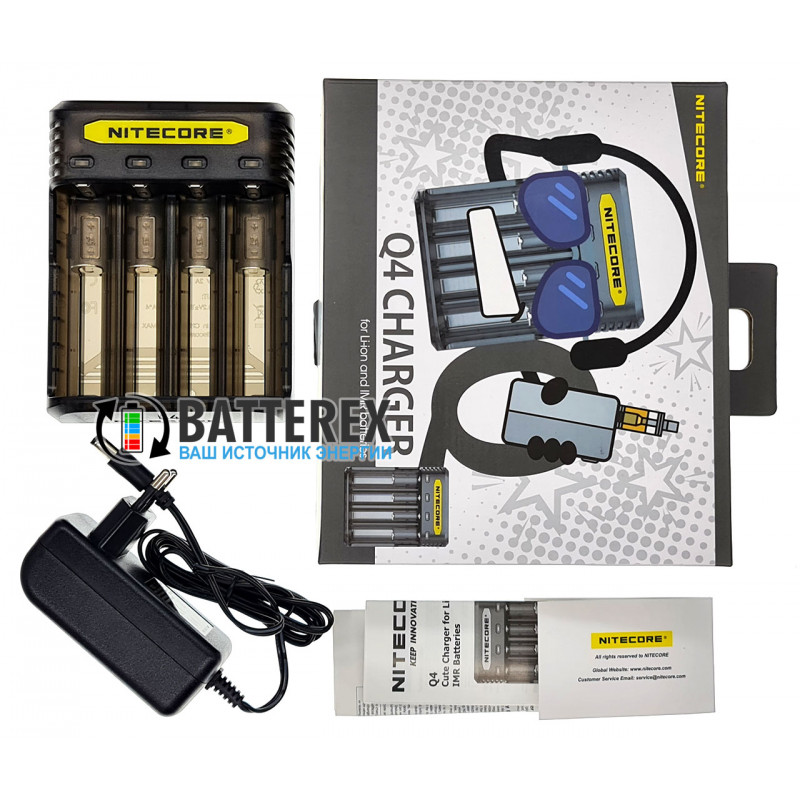 Зарядное устройство Nitecore Q4 Blackberry на 4 канала для Li-ion/IMR аккумуляторов (ток заряда 1А/2А) чёрного цвета