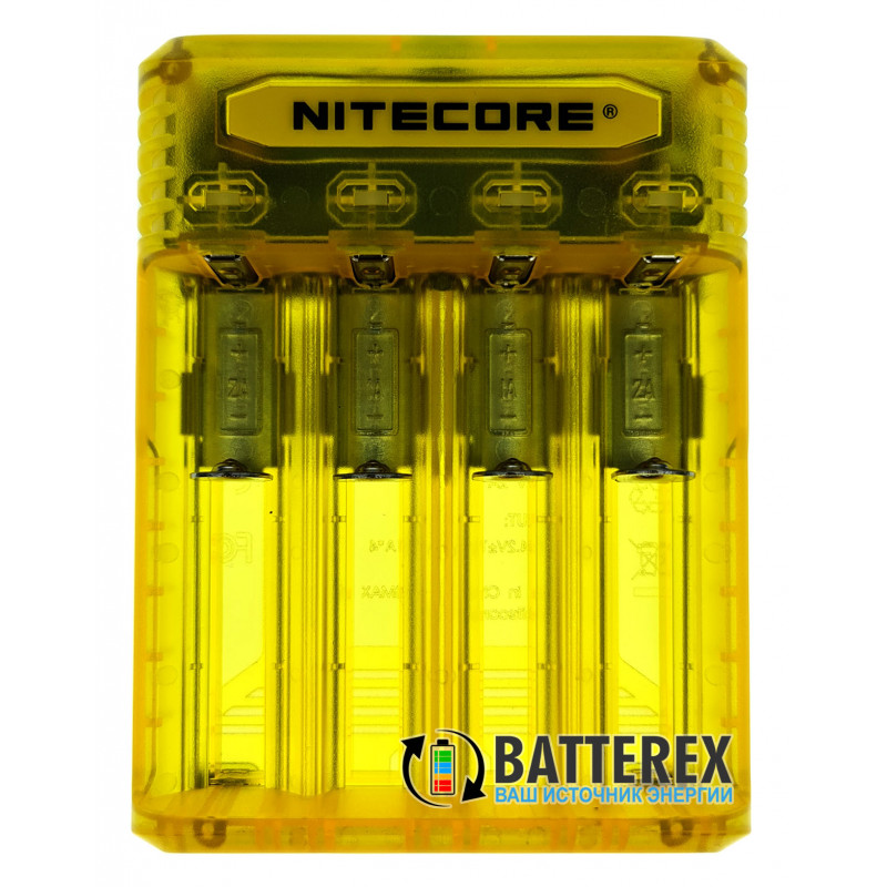 Зарядное устройство Nitecore Q4 Juicy Mango на 4 канала для Li-ion/IMR аккумуляторов (ток заряда 1А/2А) жёлтого цвета Зарядное устройство Nitecore Q4 Juicy Mango на 4 канала для Li-ion/IMR аккумуляторов (ток заряда 1А/2А) жёлтого цвета