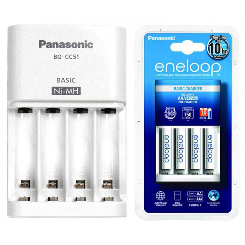 Зарядное устройство Panasonic Eneloop BQ-CC51E Basic Charger + 4 аккумулятора AA Panasonic Eneloop 2000mah BK-3MCCE Зарядное устройство Panasonic Eneloop BQ-CC51E Basic Charger + 4 аккумулятора AA Panasonic Eneloop 2000mah BK-3MCCE