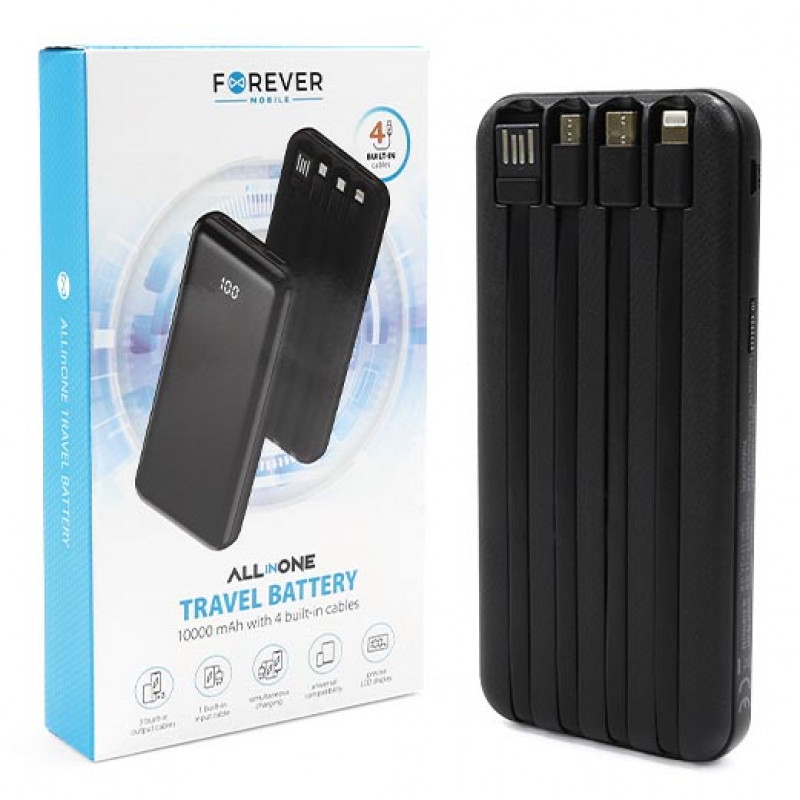 Повербанк Forever TB-411 10000mAh со встроенными кабелями USB, microUSB, Type-C и Lightning Повербанк Forever TB-411 10000mAh со встроенными кабелями USB, microUSB, Type-C и Lightning