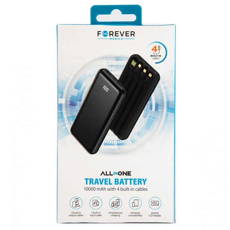 Повербанк Forever TB-411 10000mAh со встроенными кабелями USB, microUSB, Type-C и Lightning Повербанк Forever TB-411 10000mAh со встроенными кабелями USB, microUSB, Type-C и Lightning