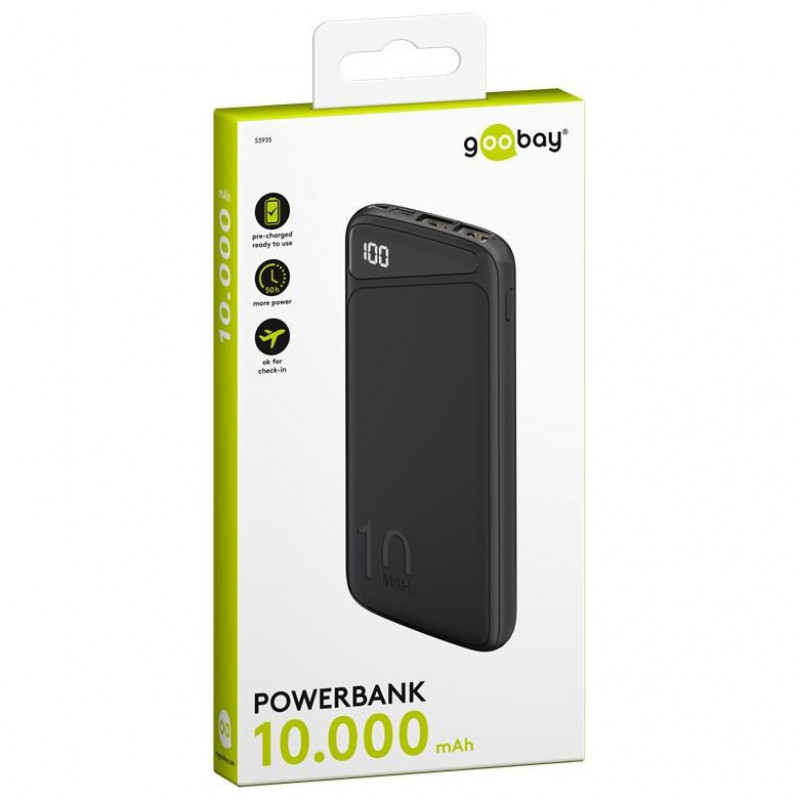 Повербанк Goobay 10000mAh 10.5W на 2 порта USB 5V 2.1A с индикацией заряда в процентах
