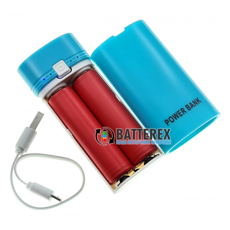 HQ-Tech PowerBank Case HY-708 - повербанк на 2 аккумулятора 18650 с фонариком - цвет голубой