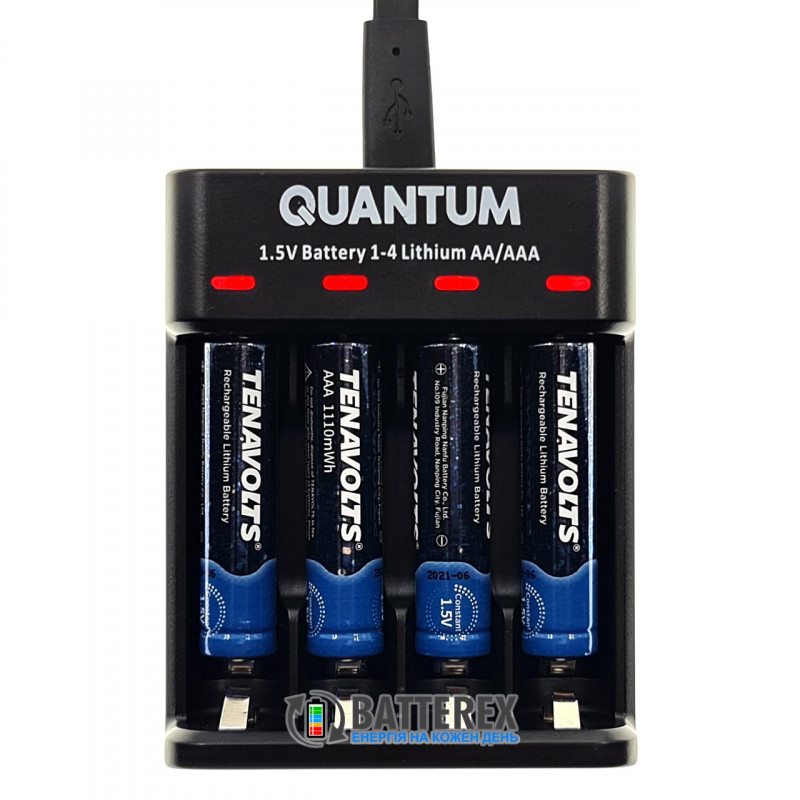 Зарядное устройство Quantum QM-BC3040 + 4 аккумулятора AAA Li-ion Tenavolts 1110mWh 1.5V