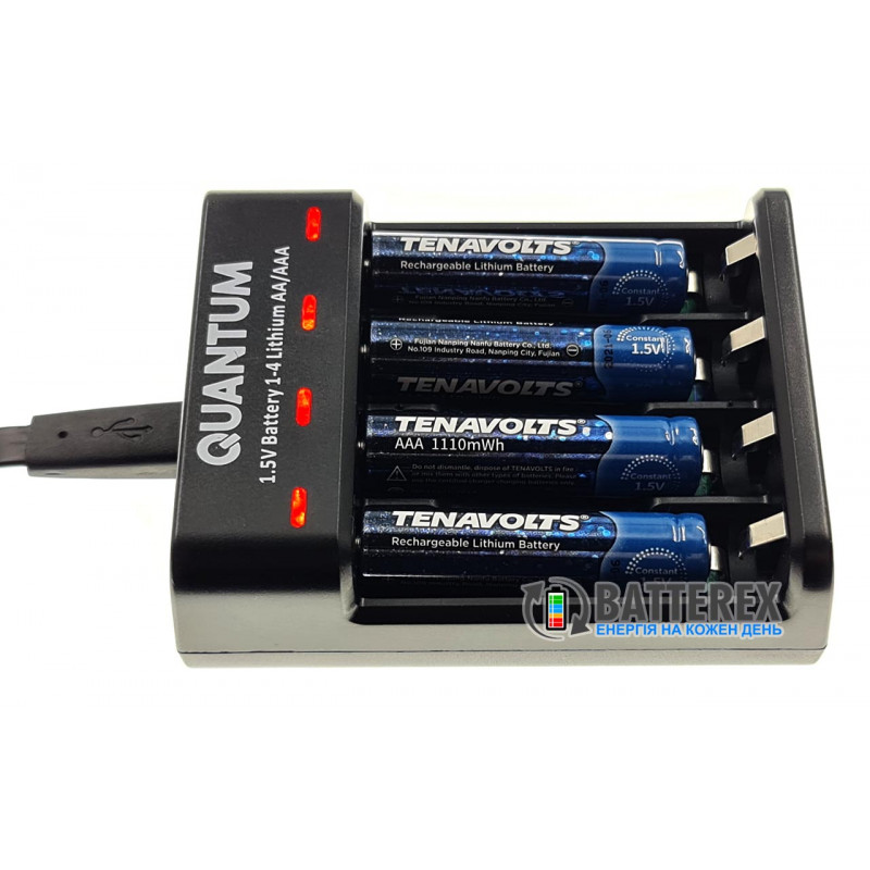 Зарядное устройство Quantum QM-BC3040 + 4 аккумулятора AAA Li-ion Tenavolts 1110mWh 1.5V