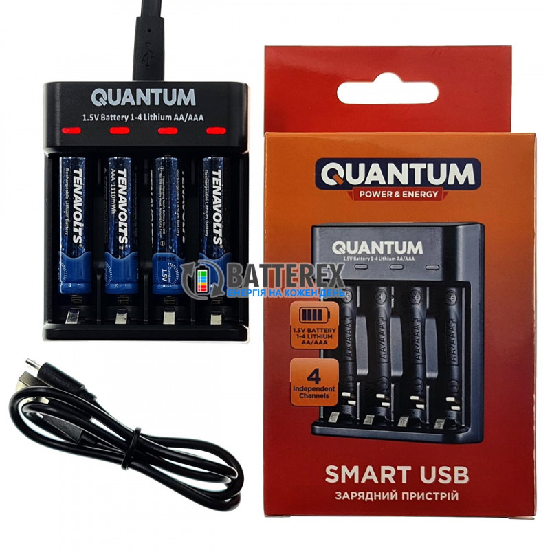 Зарядное устройство Quantum QM-BC3040 + 4 аккумулятора AAA Li-ion Tenavolts 1110mWh 1.5V