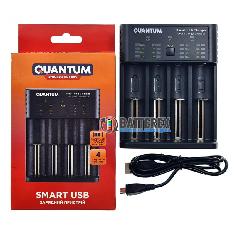 Универсальное зарядное устройство Quantum QM-BC4040 на 4 аккумулятора Li-ion 3.7V и NiMH 1.2V