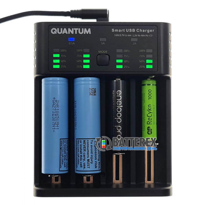 Универсальное зарядное устройство Quantum QM-BC4040 на 4 аккумулятора Li-ion 3.7V и NiMH 1.2V