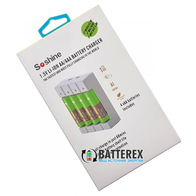 Soshine Chocolate-1.5V зарядное устройство на 4 AA Li-ion + AA Li-ion 1,5V Soshine 2200mWh Soshine Chocolate-1.5V зарядное устройство на 4 AA Li-ion + AA Li-ion 1,5V Soshine 2200mWh