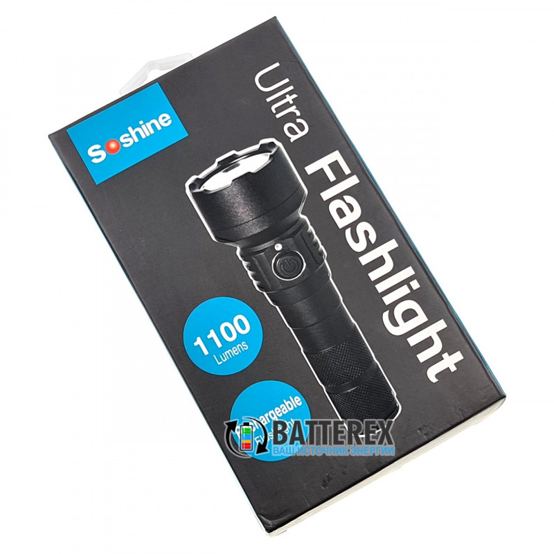 Фонарик Soshine TC15 USB - 3 режима яркости, алюминиевый корпус, 1100 люмен, встроенная USB-зарядка, защита от воды IPX-6 Фонарик Soshine TC15 USB - 3 режима яркости, алюминиевый корпус, 1100 люмен, встроенная USB-зарядка, защита от воды IPX-6
