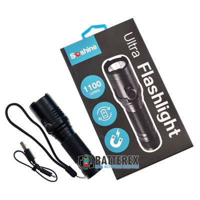 Soshine TC18 USB 1100Lm - яркий ручной фонарь с зарядкой от USB, 3 режима яркости, магнитное крепление