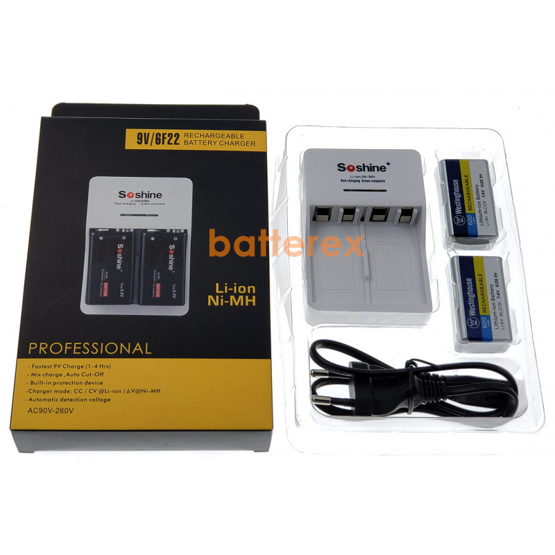 Зарядное устройство Soshine SC-V1 и 2 аккумулятора Крона Li-ion Westinghouse 9V 600 mah Зарядное устройство Soshine SC-V1 и 2 аккумулятора Крона Li-ion Westinghouse 9V 600 mah