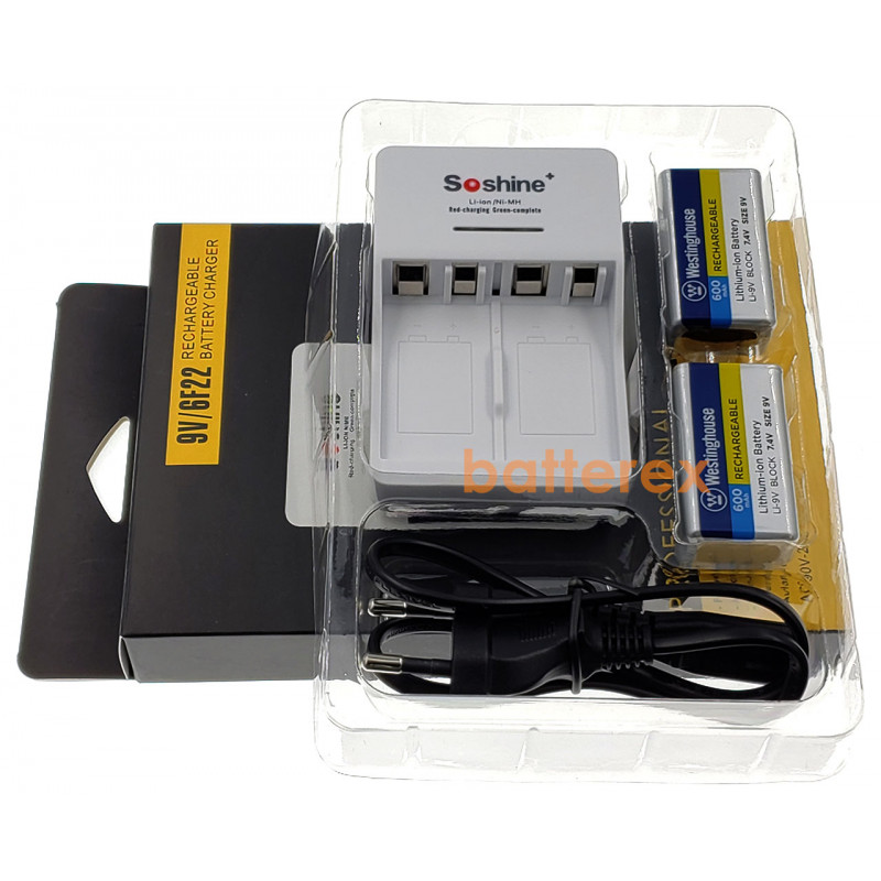 Зарядное устройство Soshine SC-V1 и 2 аккумулятора Крона Li-ion Westinghouse 9V 600 mah Зарядное устройство Soshine SC-V1 и 2 аккумулятора Крона Li-ion Westinghouse 9V 600 mah