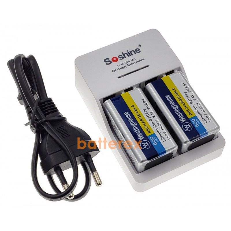 Зарядное устройство Soshine SC-V1 и 2 аккумулятора Крона Li-ion Westinghouse 9V 600 mah