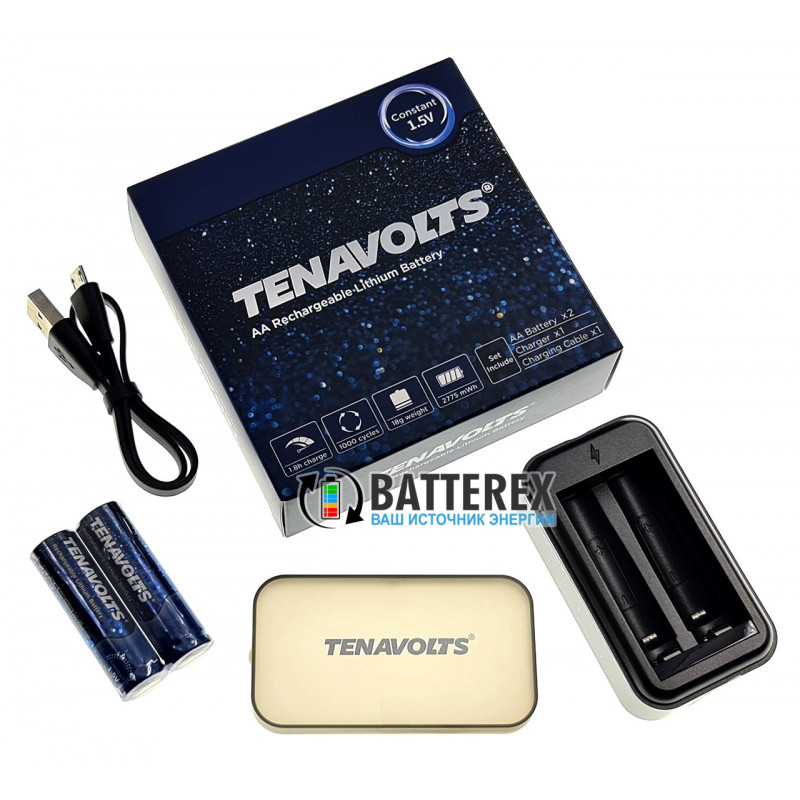 Tenavolts TS-C3 зарядное устройство на 2 AA Li-ion + 2 аккумулятора AA Li-ion Tenavolts 2775mWh 1,5V Tenavolts TS-C3 зарядное устройство на 2 AA Li-ion + 2 аккумулятора AA Li-ion Tenavolts 2775mWh 1,5V