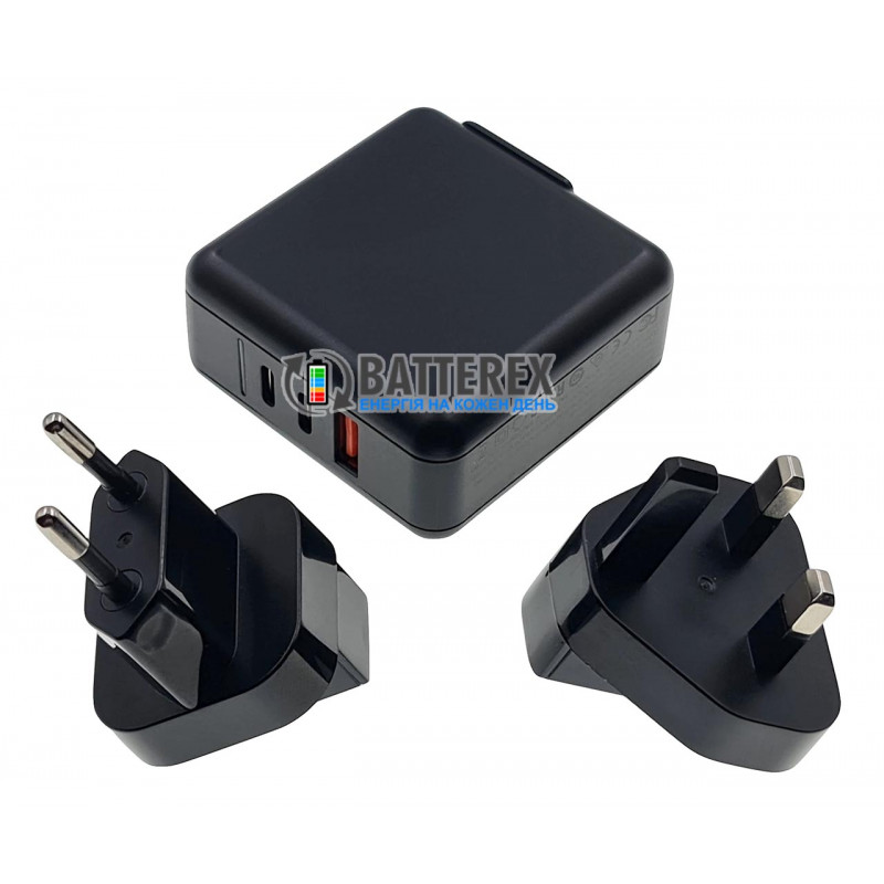 Cетевое USB зарядное устройство HQ-Tech 65W GaN Global Travel Charger на 3 порта USB со съёмными вилками с быстрым зарядом QC 3.0 и PD Cетевое USB зарядное устройство HQ-Tech 65W GaN Global Travel Charger на 3 порта USB со съёмными вилками с быстрым зарядом QC 3.0 и PD