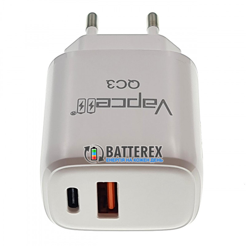Быстрое USB зарядное устройство Vapcell QC3 на 2 выхода USB - быстрый заряд USB QuickCharge 3.0 и Type-C PD Быстрое USB зарядное устройство Vapcell QC3 на 2 выхода USB - быстрый заряд USB QuickCharge 3.0 и Type-C PD