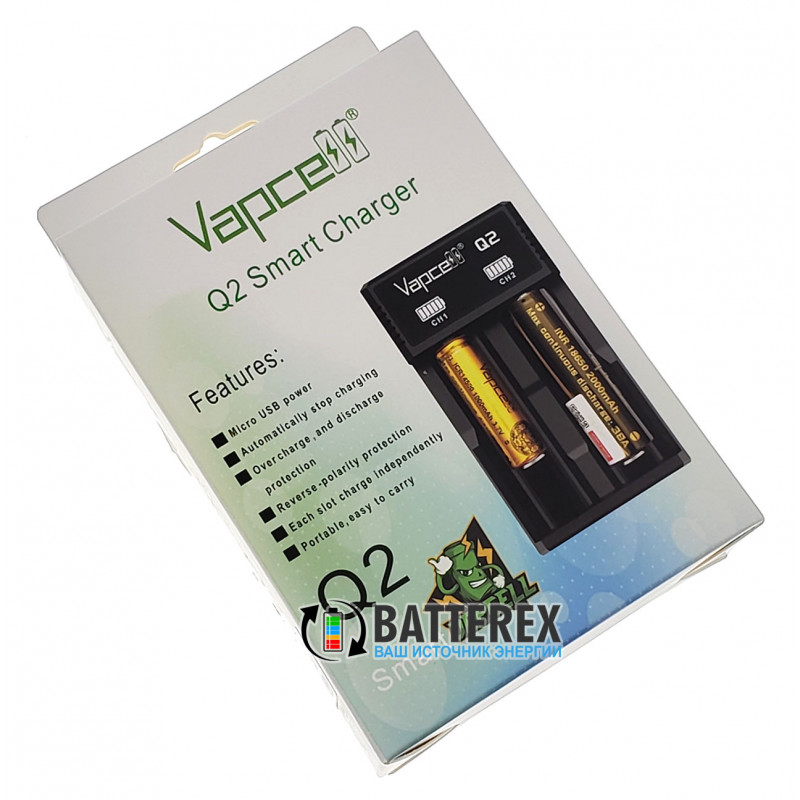 2-канальное зарядное устройство Vapcell Q2 для Li-ion аккумуляторов 18650, 21700, 26650, 14500, 16340 2-канальное зарядное устройство Vapcell Q2 для Li-ion аккумуляторов 18650, 21700, 26650, 14500, 16340