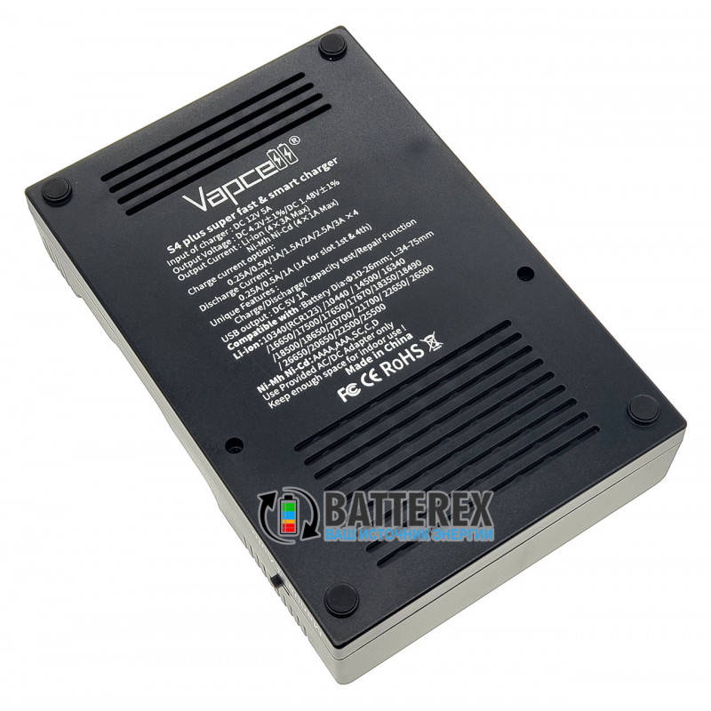 Продвинутое интеллектуальное зарядное устройство Vapcell S4 Plus для Ni-MH и Li-ion аккумуляторов AA, AAA, 18650, 21700, 20700, 26650 и др. Продвинутое интеллектуальное зарядное устройство Vapcell S4 Plus для Ni-MH и Li-ion аккумуляторов AA, AAA, 18650, 21700, 20700, 26650 и др.