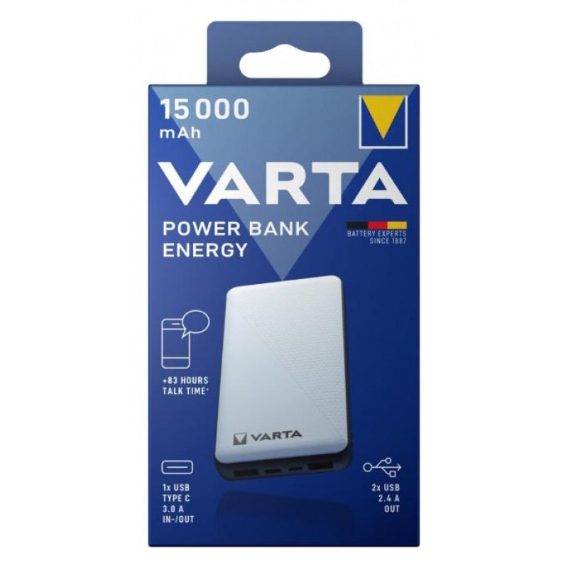 Повербанк VARTA Energy 15000mAh 15W на 2 порта USB 5V 3A Повербанк VARTA Energy 15000mAh 15W на 2 порта USB 5V 3A