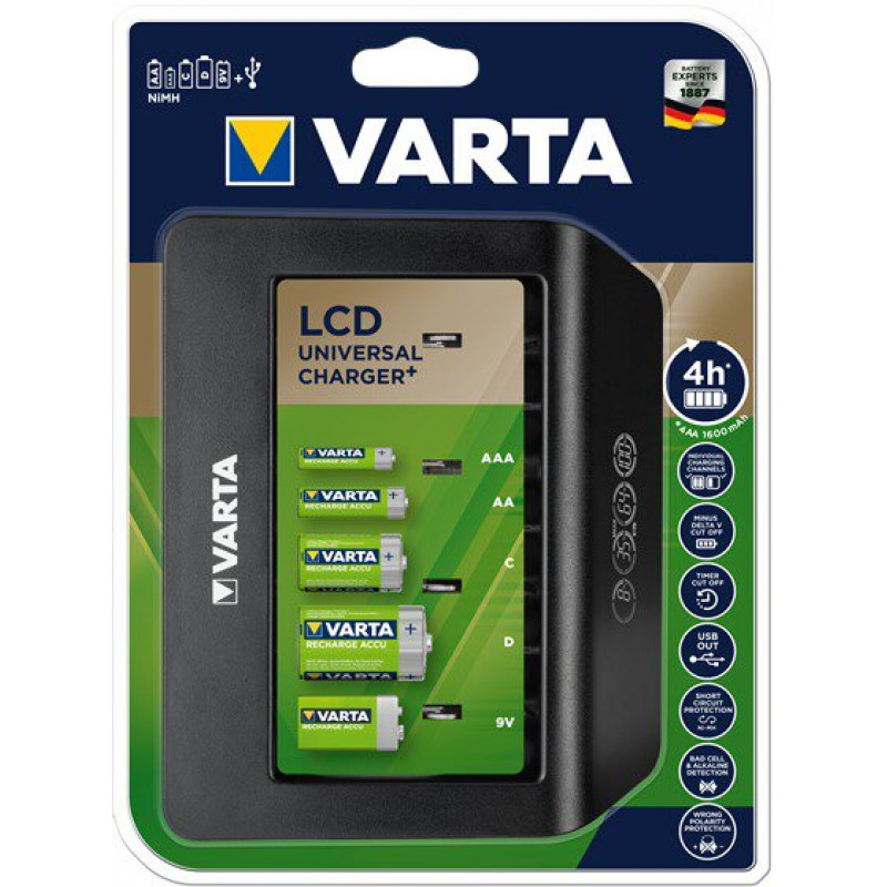 VARTA LCD Universal Charger Plus - зарядное устройство для аккумуляторов AA/AAA/C/D/Крона