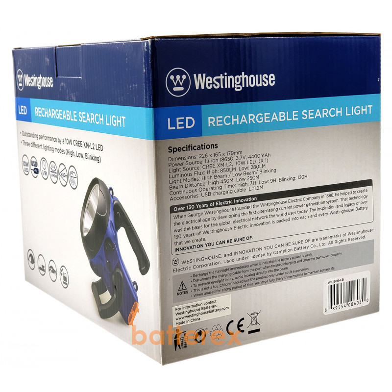 Фонарь Westinghouse WF1506 10W CREE XM-L2 850 люмен (3 режима, встроенная батарея 4400mah, зарядка от USB) Фонарь Westinghouse WF1506 10W CREE XM-L2 850 люмен (3 режима, встроенная батарея 4400mah, зарядка от USB)