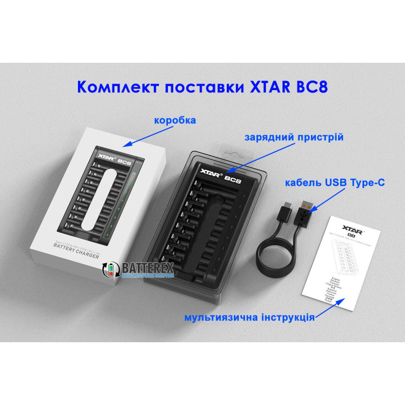 XTAR BC8 зарядное устройство на 8 аккумуляторов Li-ion 1.5V и NiMH 1.2V типоразмеров АА и AAA XTAR BC8 зарядное устройство на 8 аккумуляторов Li-ion 1.5V и NiMH 1.2V типоразмеров АА и AAA