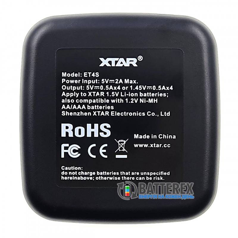 Зарядное устройство XTAR ET4S для аккумуляторов Li-ion 1.5V и NiMH 1.2V размеров АА и AAA Зарядное устройство XTAR ET4S для аккумуляторов Li-ion 1.5V и NiMH 1.2V размеров АА и AAA