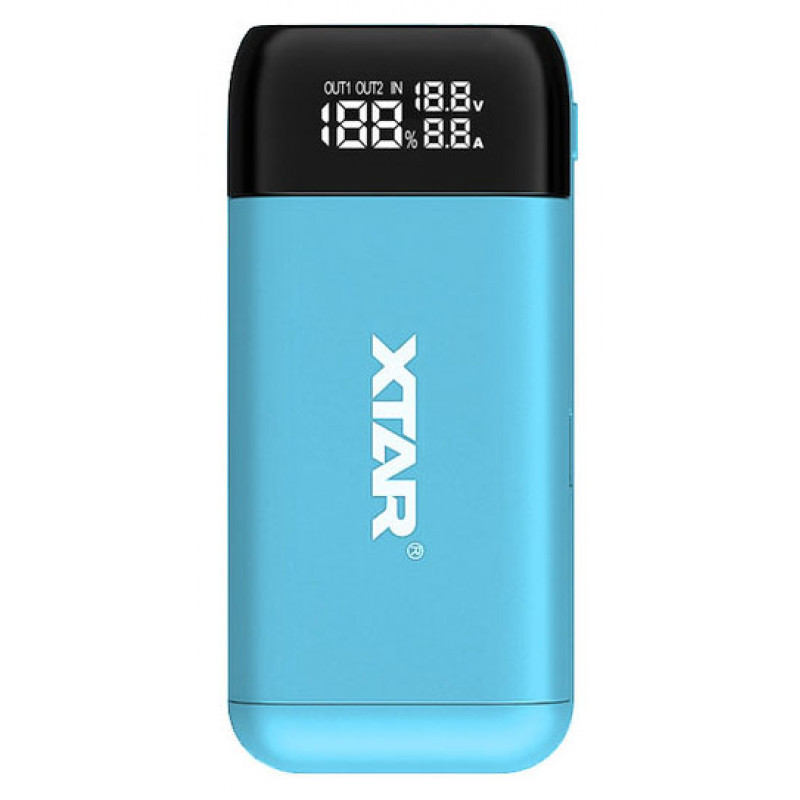 XTAR PB2S Blue - повербанк на 2 аккумулятора 18650/20700/21700 с функцией быстрого заряда QuickCharge