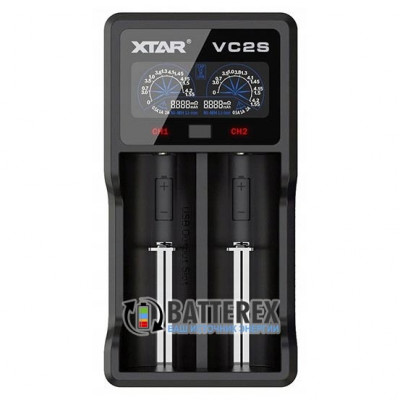 XTAR VC2S - интеллектуальная зарядка на 2 аккумулятора Li-Ion и NiMH с тестом ёмкости и функцией Повербанк. Оригинал, гарантия 12 месяцев.