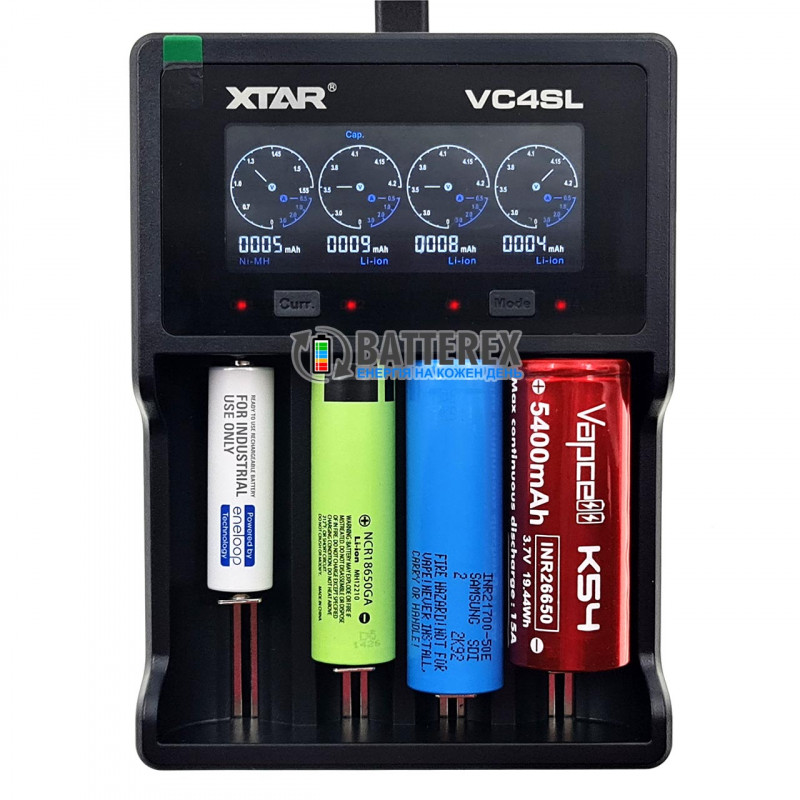 XTAR VC4SL - интеллектуальная зарядка с разрядом для аккумуляторов Li-Ion/Ni-MH с поддержкой длинных аккумуляторов 21700 с защитой