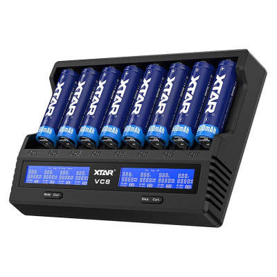 XTAR VC8 - 8-канальное зарядное устройство для Li-ion и NiMH аккумуляторов с выбором тока от 0,25 до 3А и разрядом. Оригинал, гарантия 12 месяцев